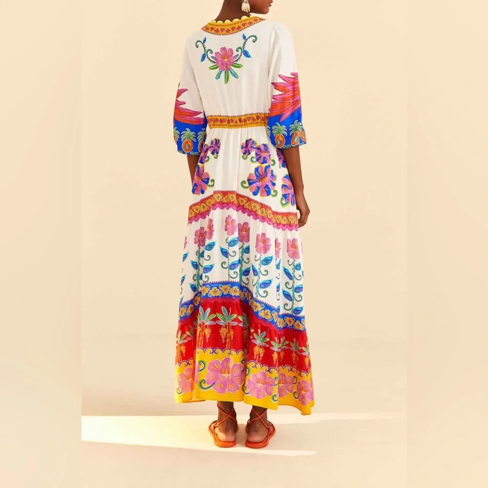 FARM Rio Off-White Vivid Garden Maxi Dress NWT - Picture 2 of 10